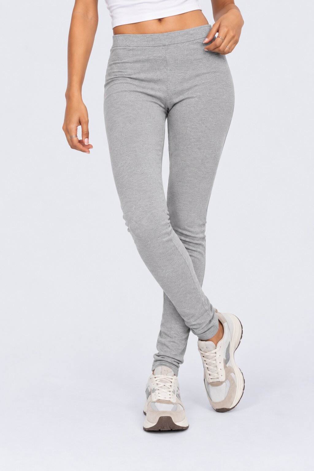 Womens Grey Solid Mid Rise Leggings - Image 1