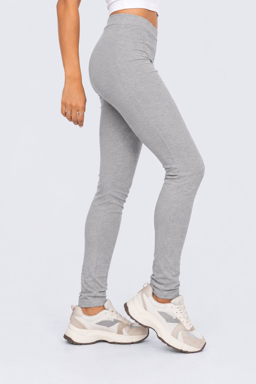 Womens Grey Solid Mid Rise Leggings - Image 2