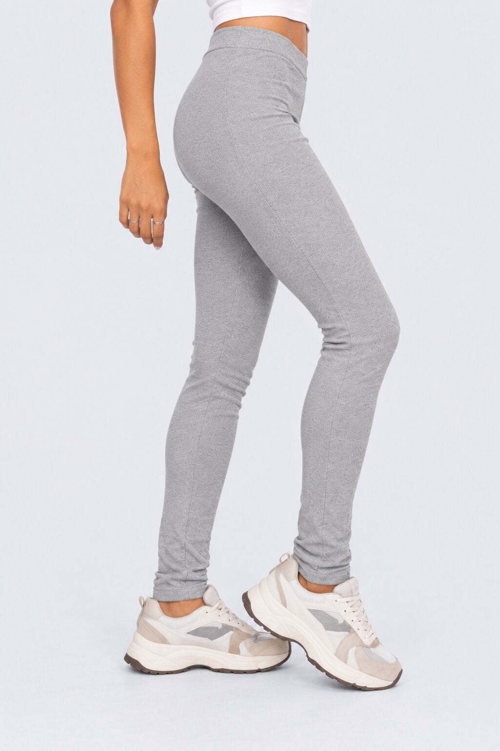 Womens Grey Solid Mid Rise Leggings - Image 2
