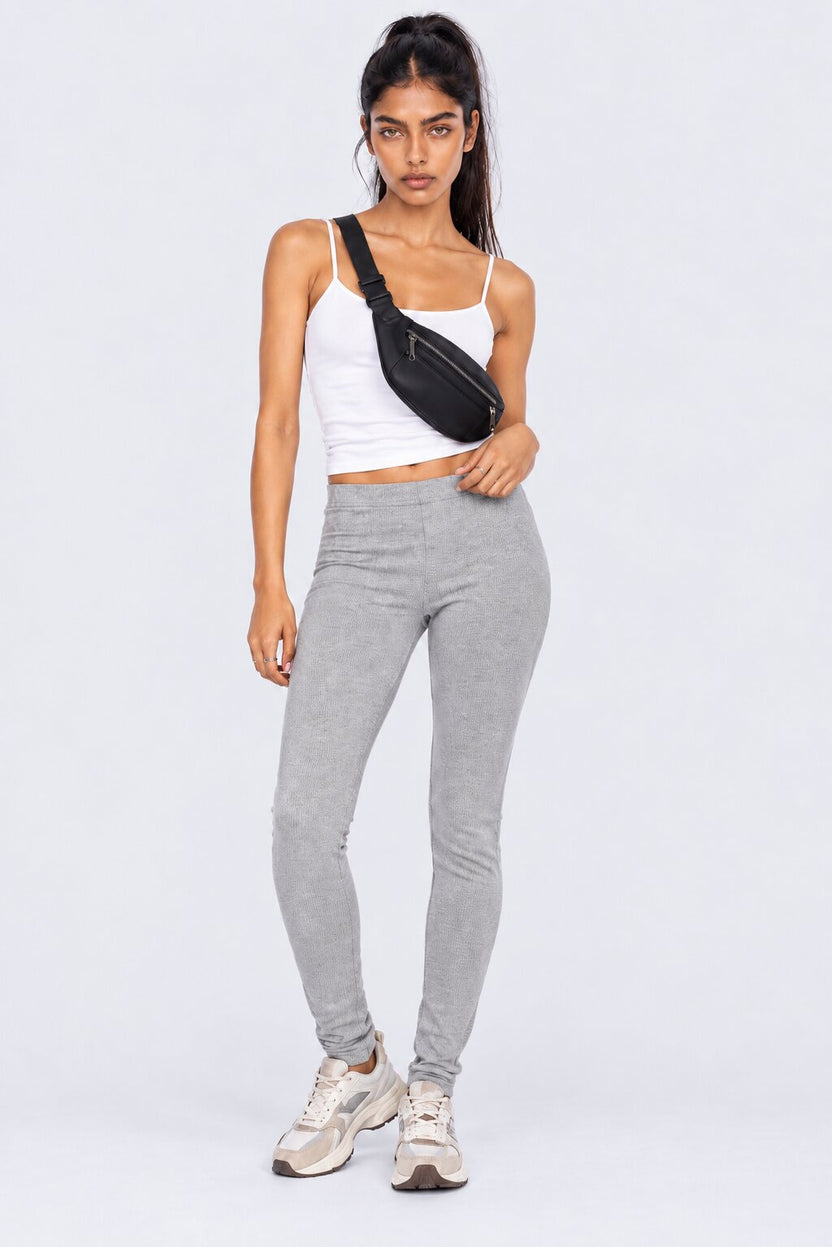 Womens Grey Solid Mid Rise Leggings - Image 5