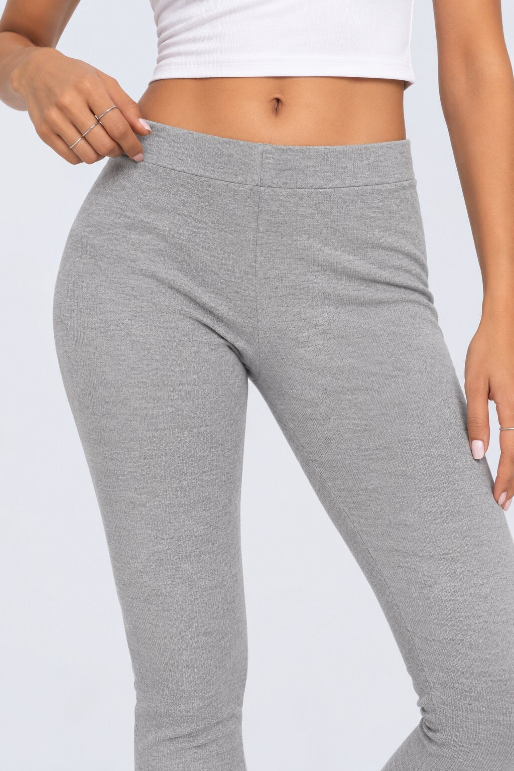 Womens Grey Solid Mid Rise Leggings - Image 8