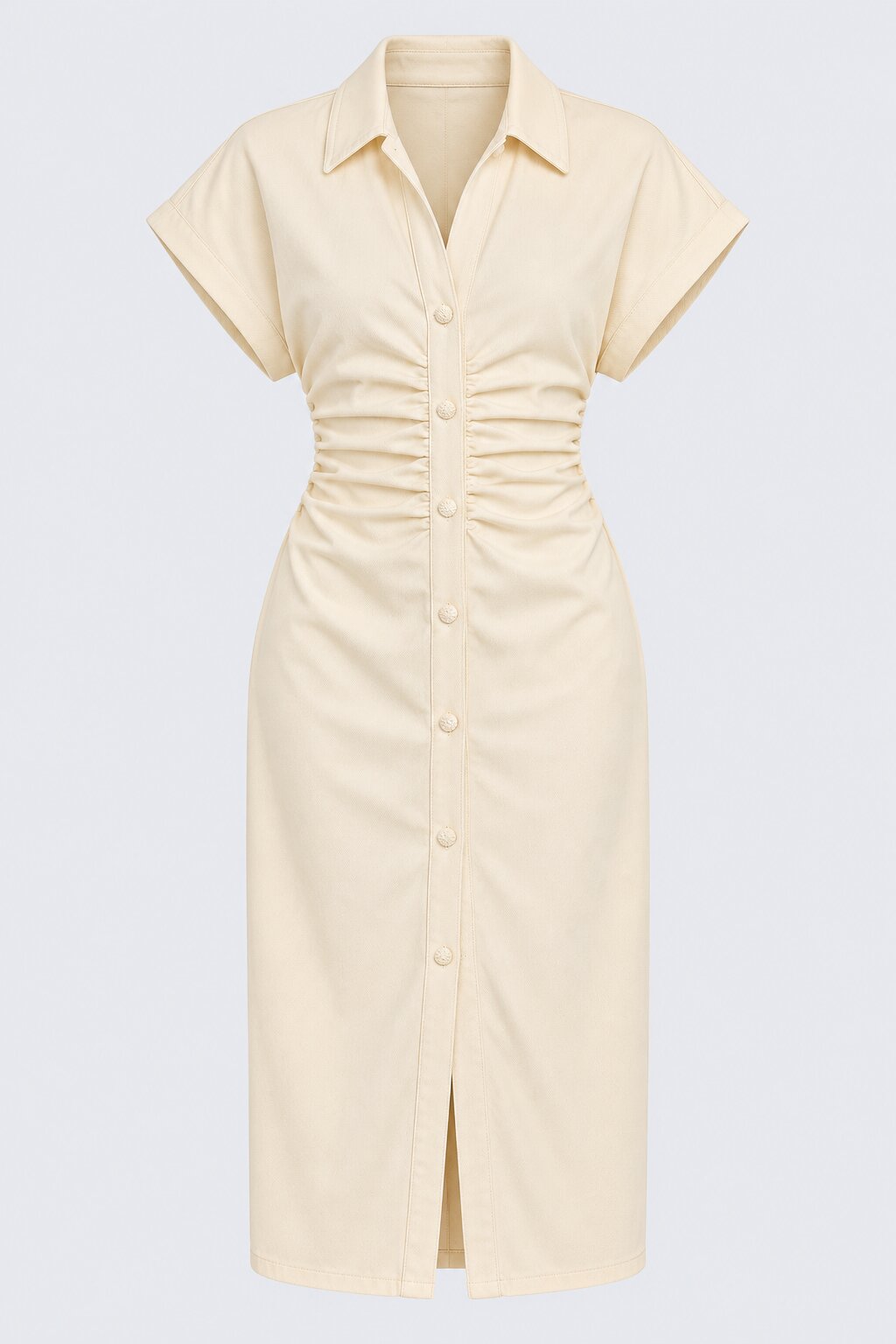 Womens Beige Ruched Midi Shirt Dress - Image 7