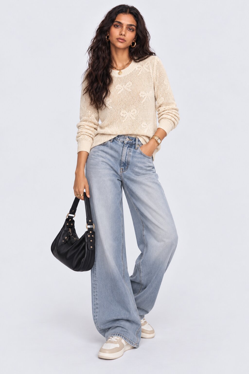 Womens Off White Knit Pattern Sweater - Image 6