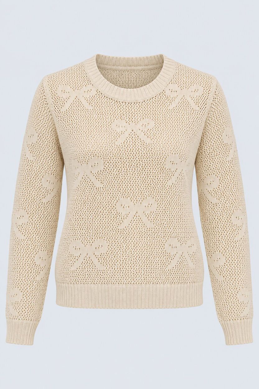 Womens Off White Knit Pattern Sweater - Image 7