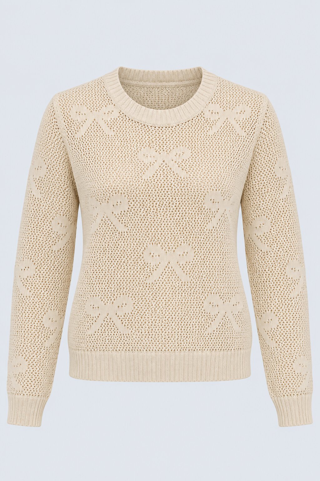 Womens Off White Knit Pattern Sweater - Image 7