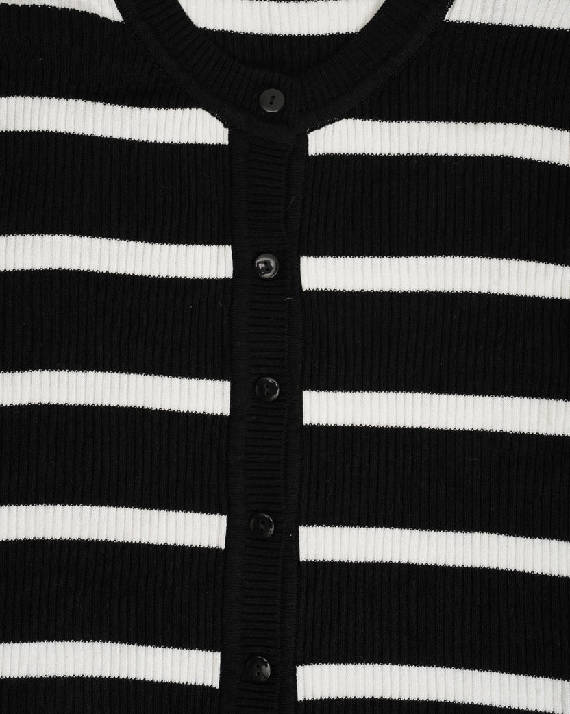 Womens Black and White Striped Knit Cardigan - Image 7