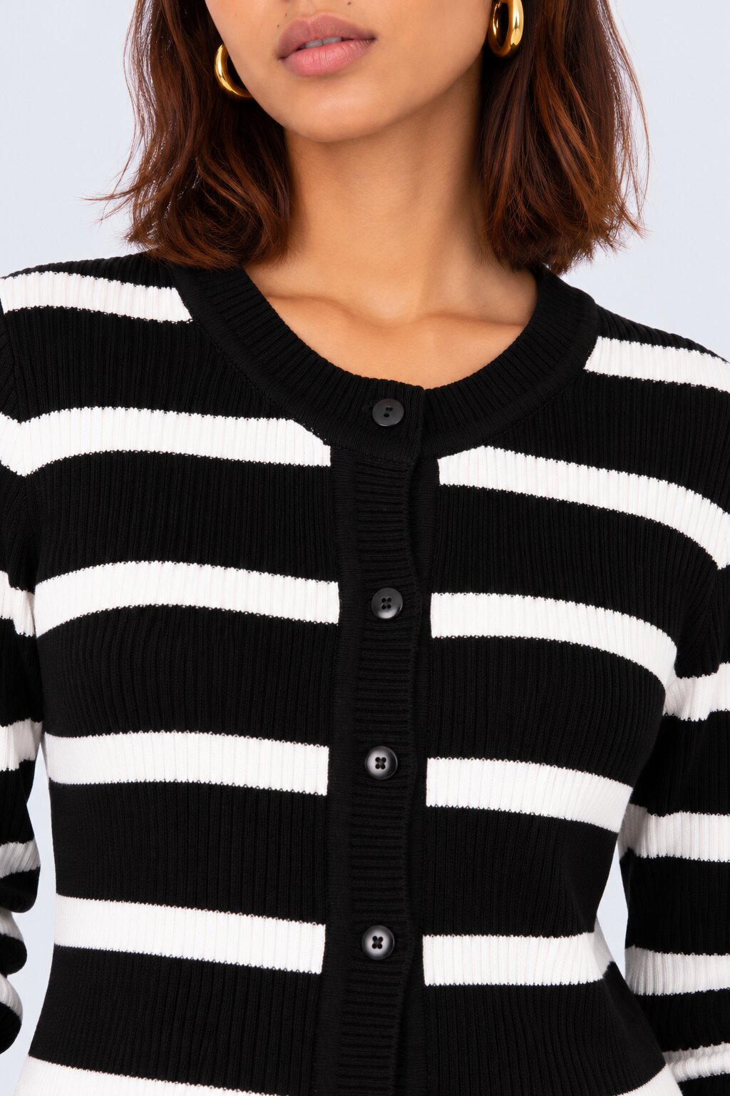 Womens Black and White Striped Knit Cardigan - Image 8