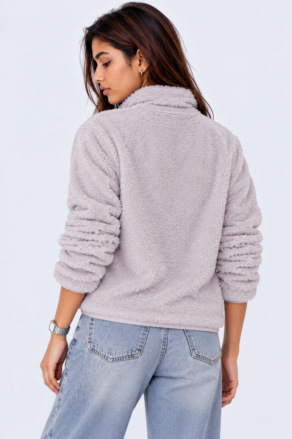 Womens Lilac Fleece Zip-Up Cozy Jacket - Image 4