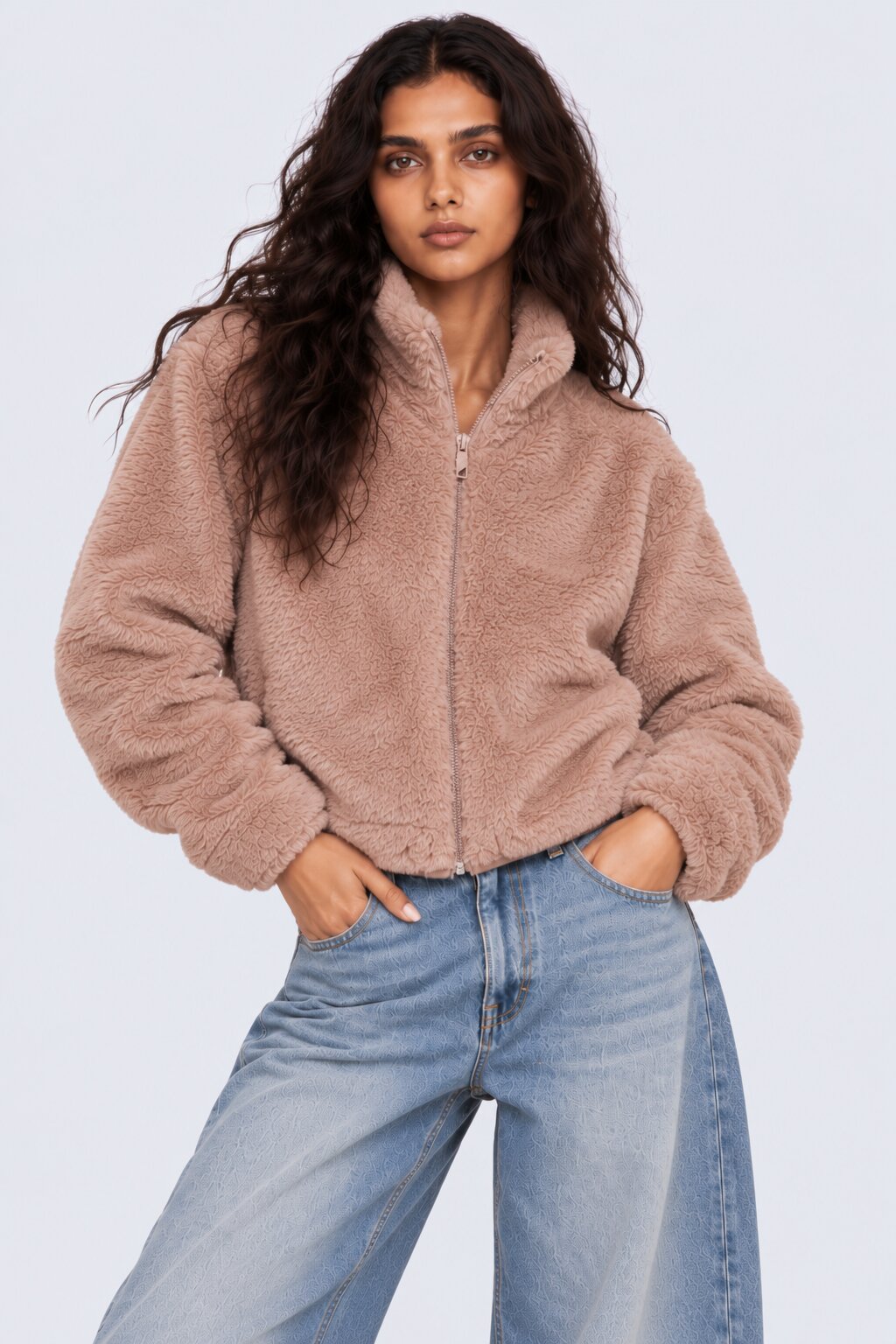 Womens Dusty Pink Fleece Zip-Up Cozy Jacket - Image 2
