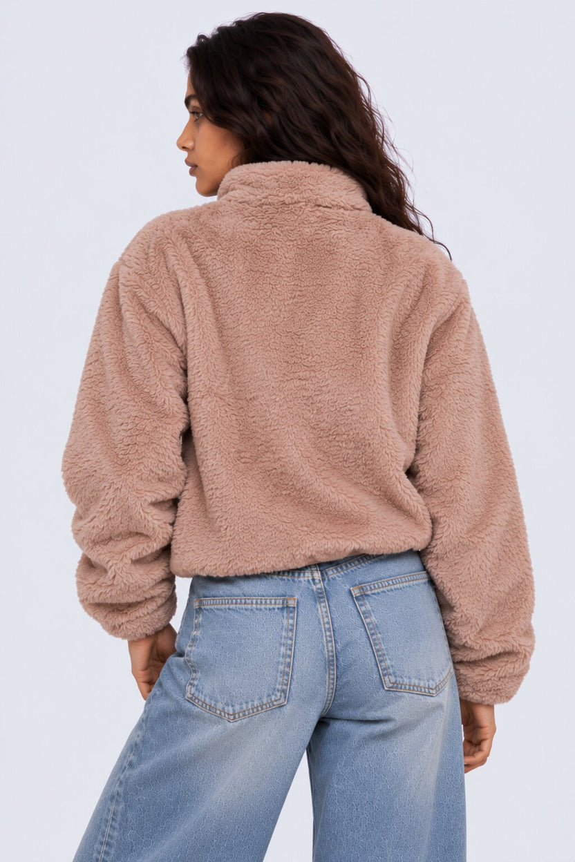 Womens Dusty Pink Fleece Zip-Up Cozy Jacket - Image 5