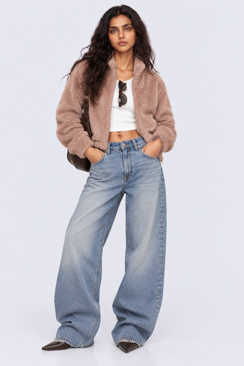 Womens Dusty Pink Fleece Zip-Up Cozy Jacket - Image 6