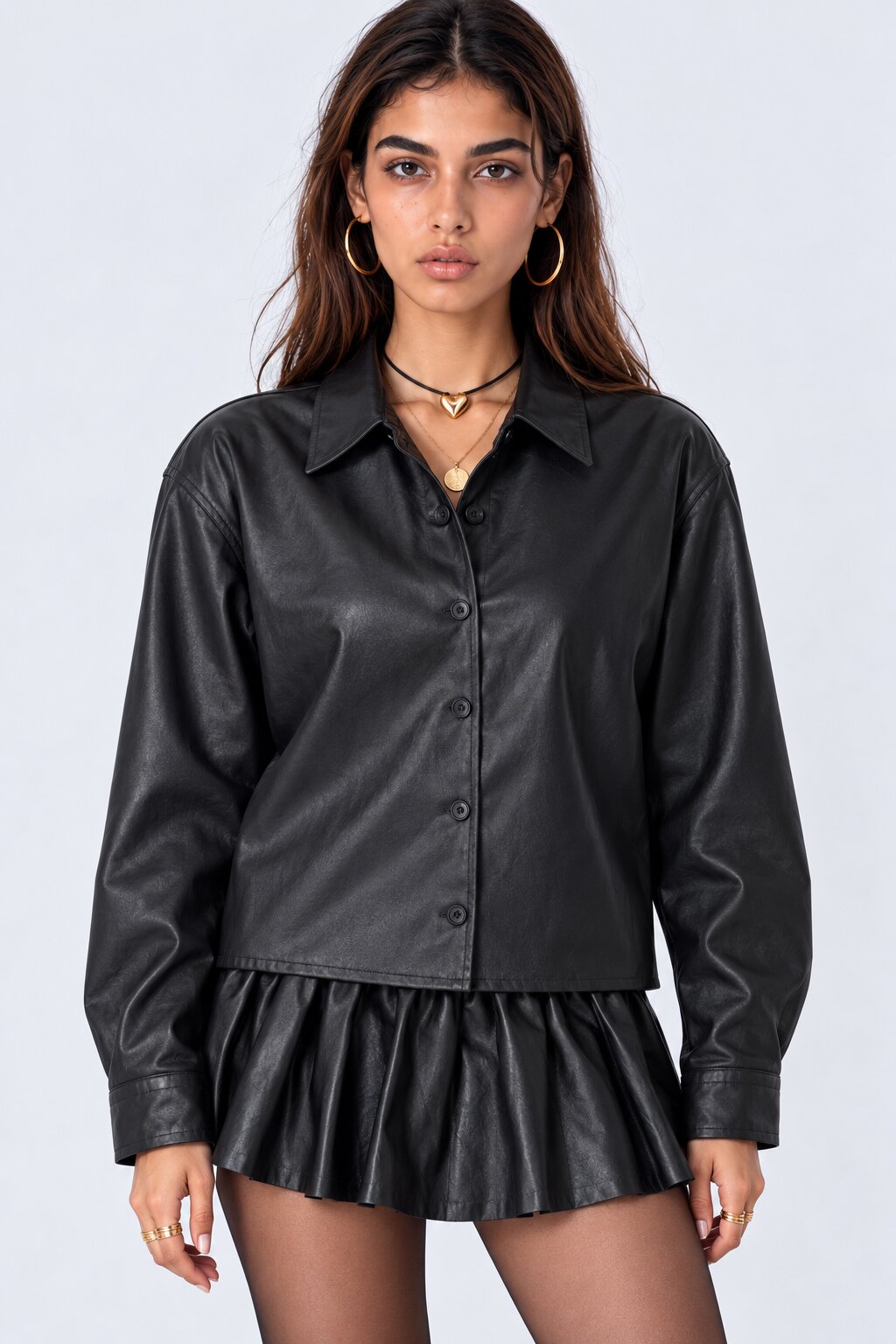 Womens Black Peplum Leather Jacket - Image 2