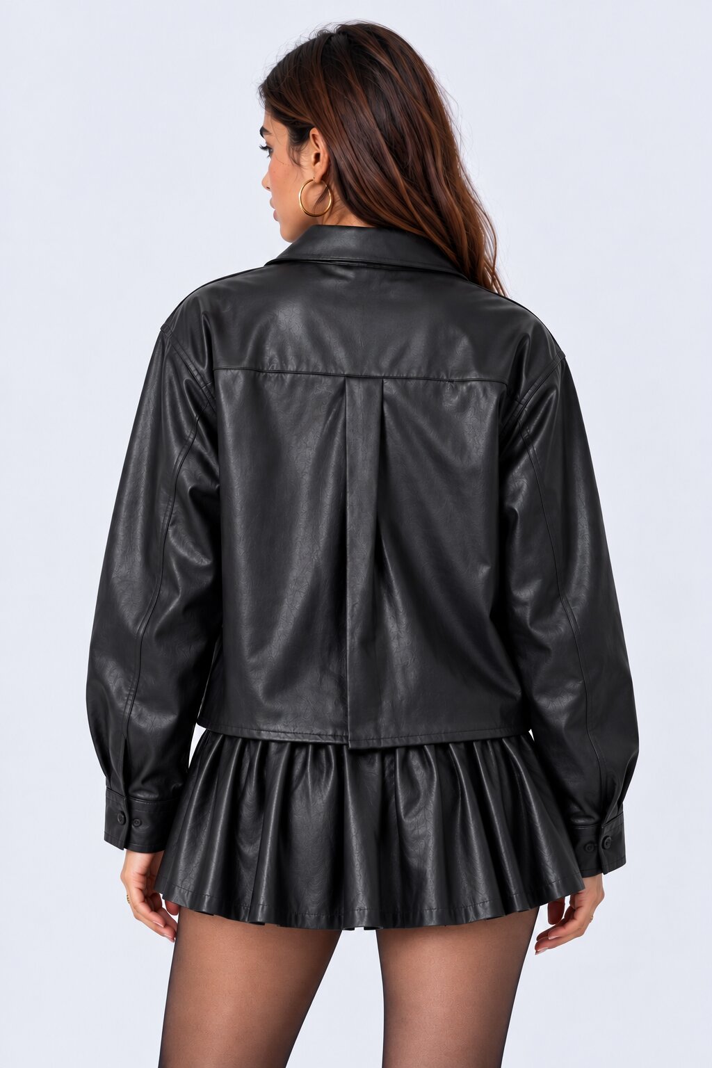 Womens Black Peplum Leather Jacket - Image 5
