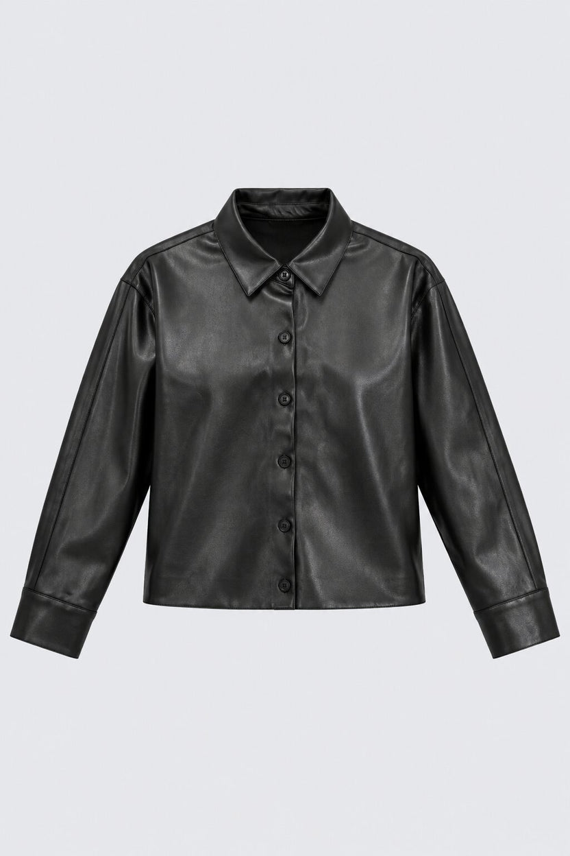 Womens Black Peplum Leather Jacket - Image 7