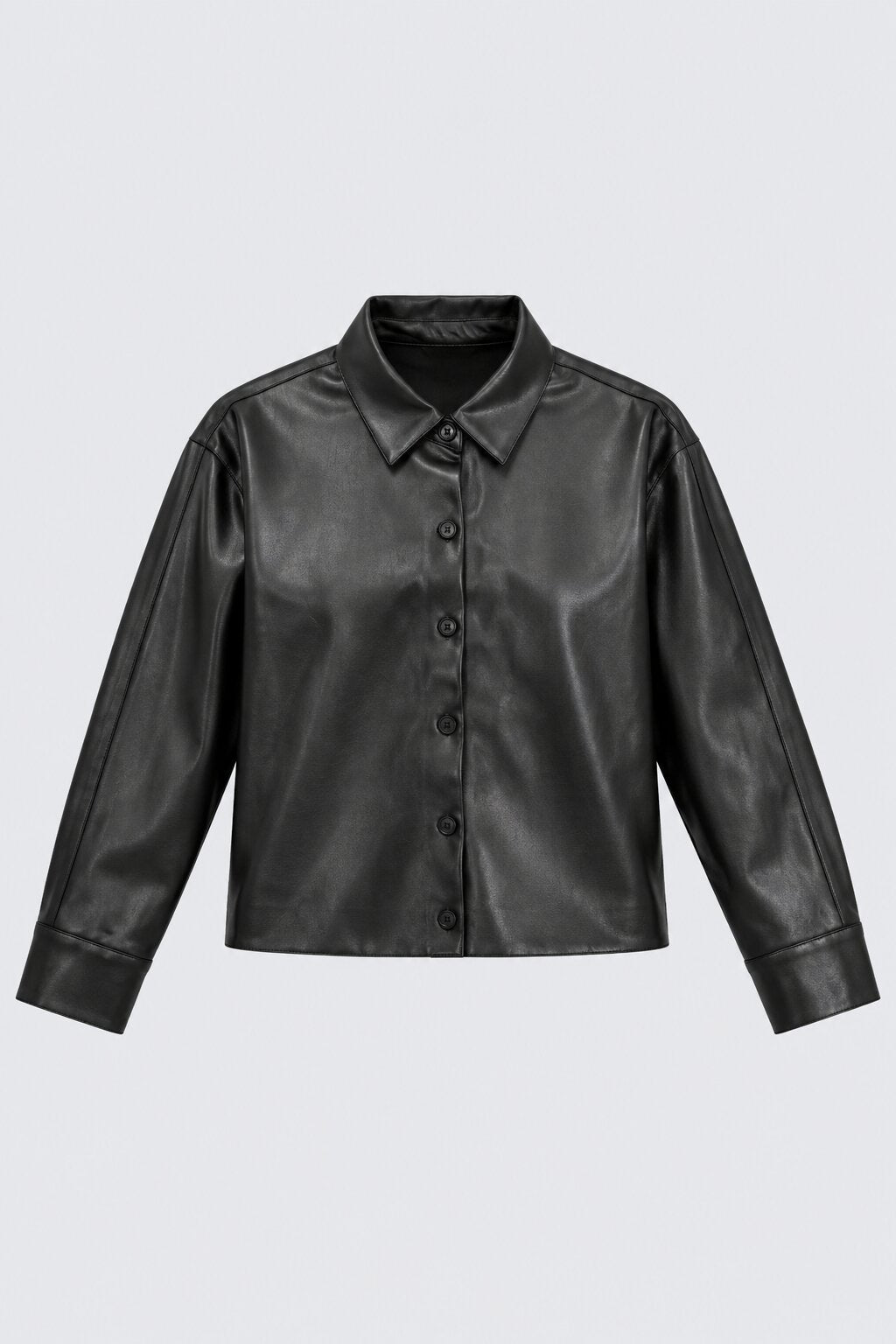Womens Black Peplum Leather Jacket - Image 7