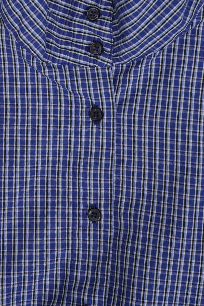 Womens Blue Checked Drawstring Crop Shirt - Image 8