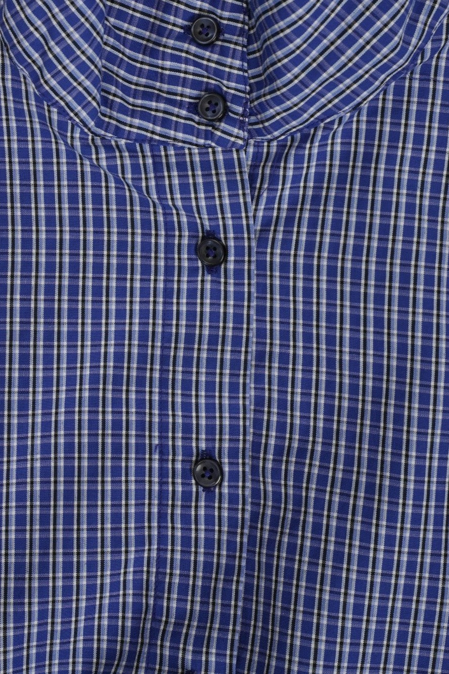 Womens Blue Checked Drawstring Crop Shirt - Image 8