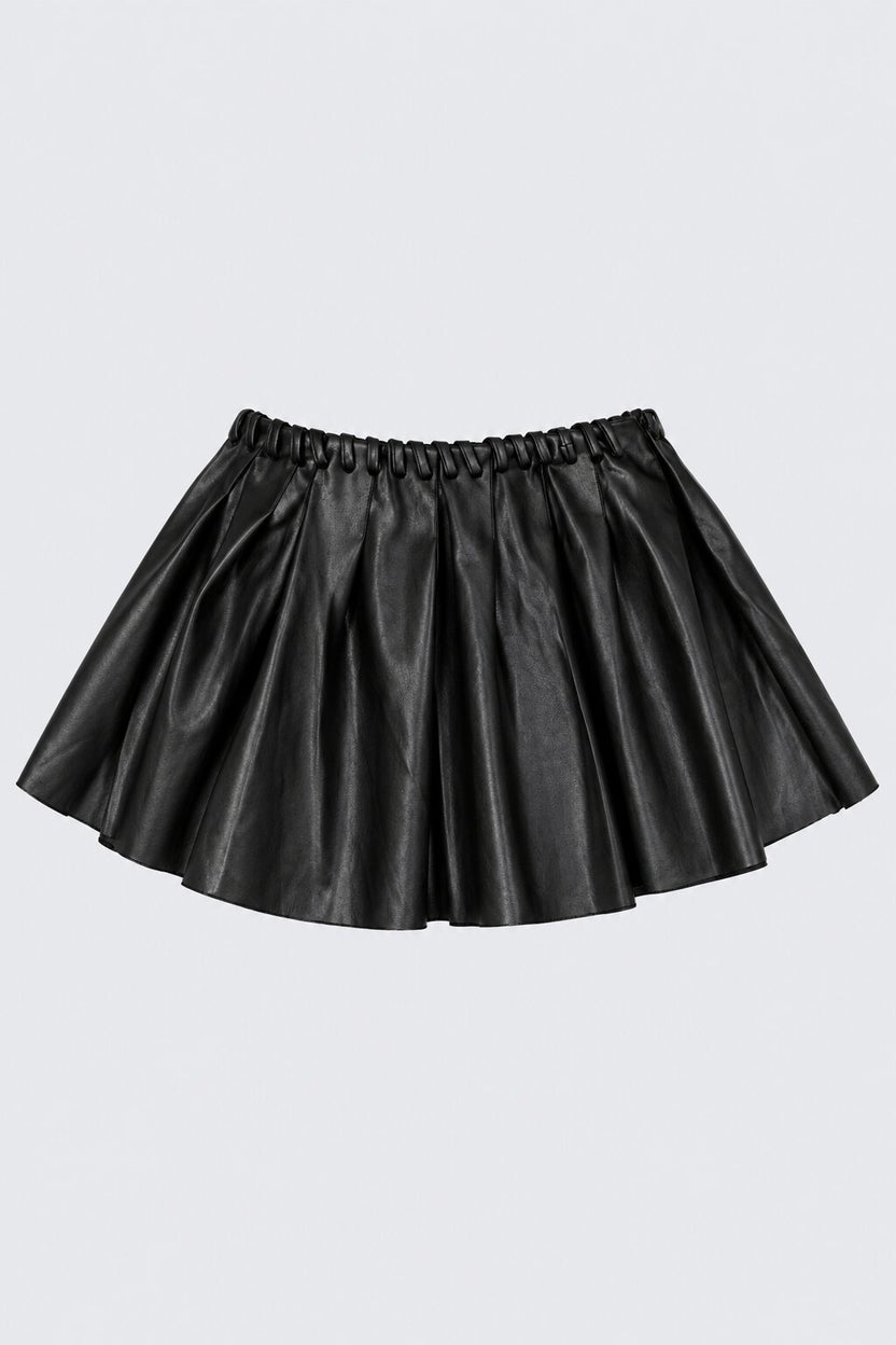 Womens Black Leather Flared Mini Skirt - Image 7
