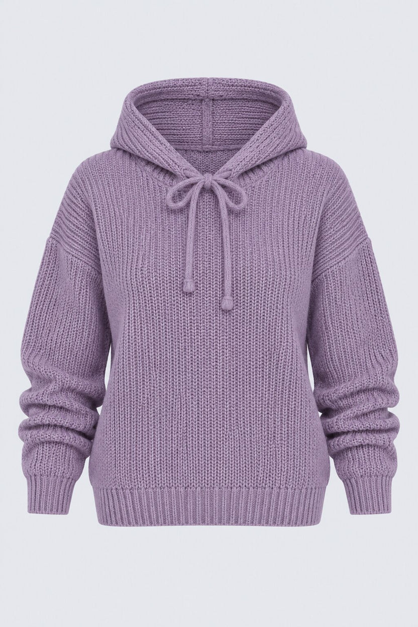 Womens Lilac Knit Hooded Pullover Sweater - Image 6