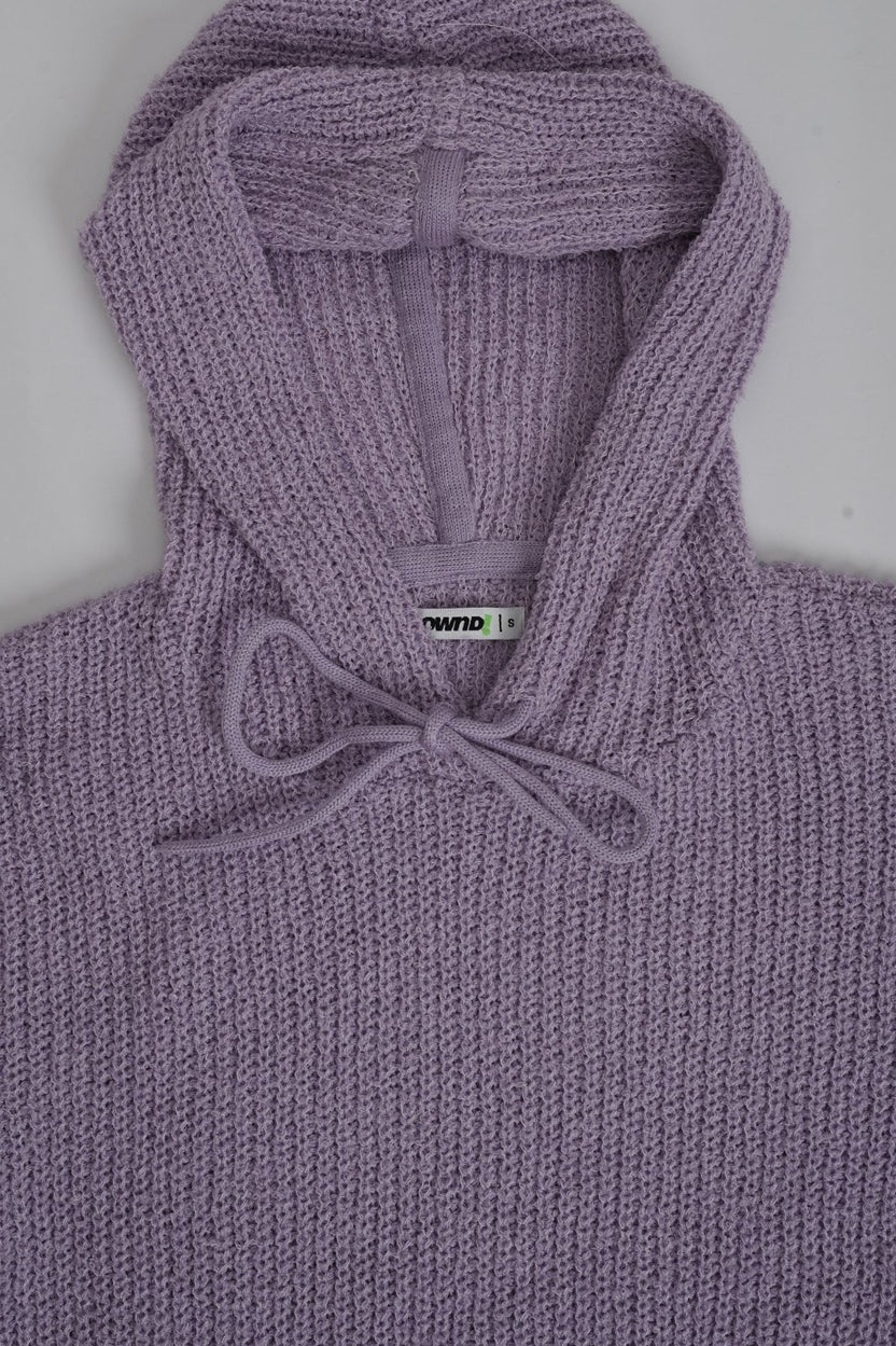 Womens Lilac Knit Hooded Pullover Sweater - Image 7