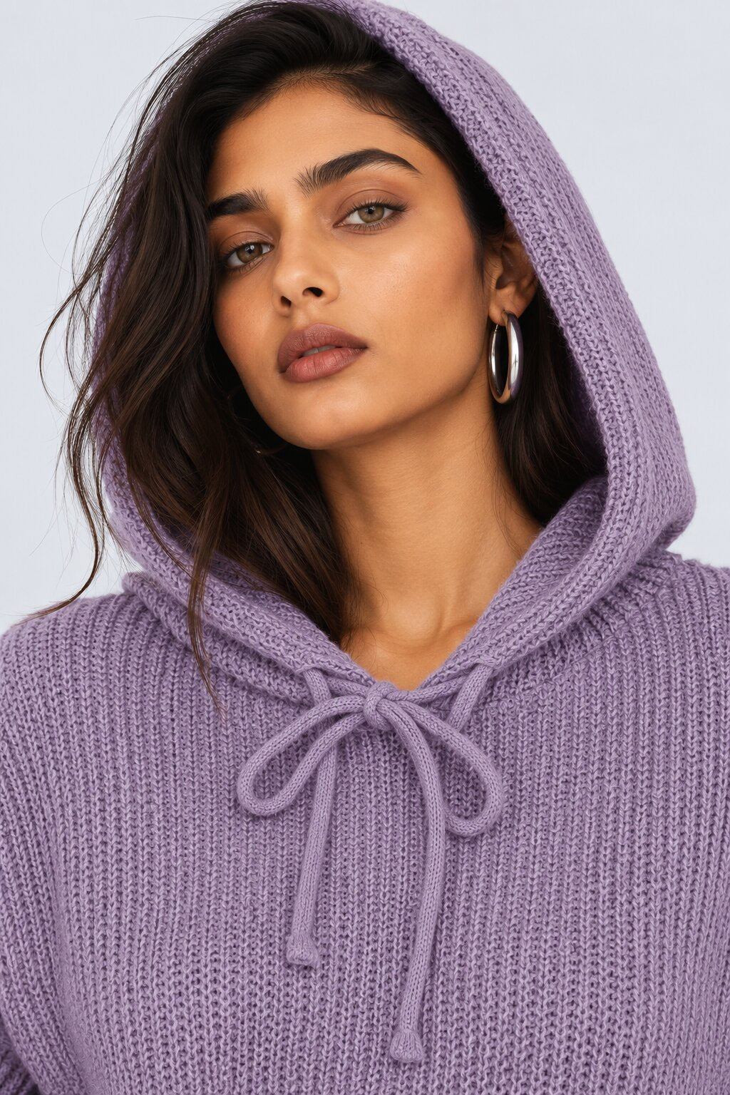 Womens Lilac Knit Hooded Pullover Sweater - Image 8