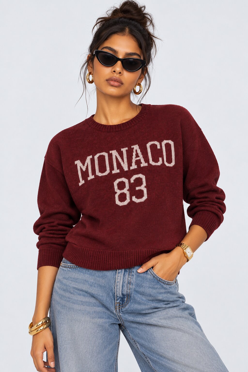 Womens Red Monaco Graphic Sweater - Image 1