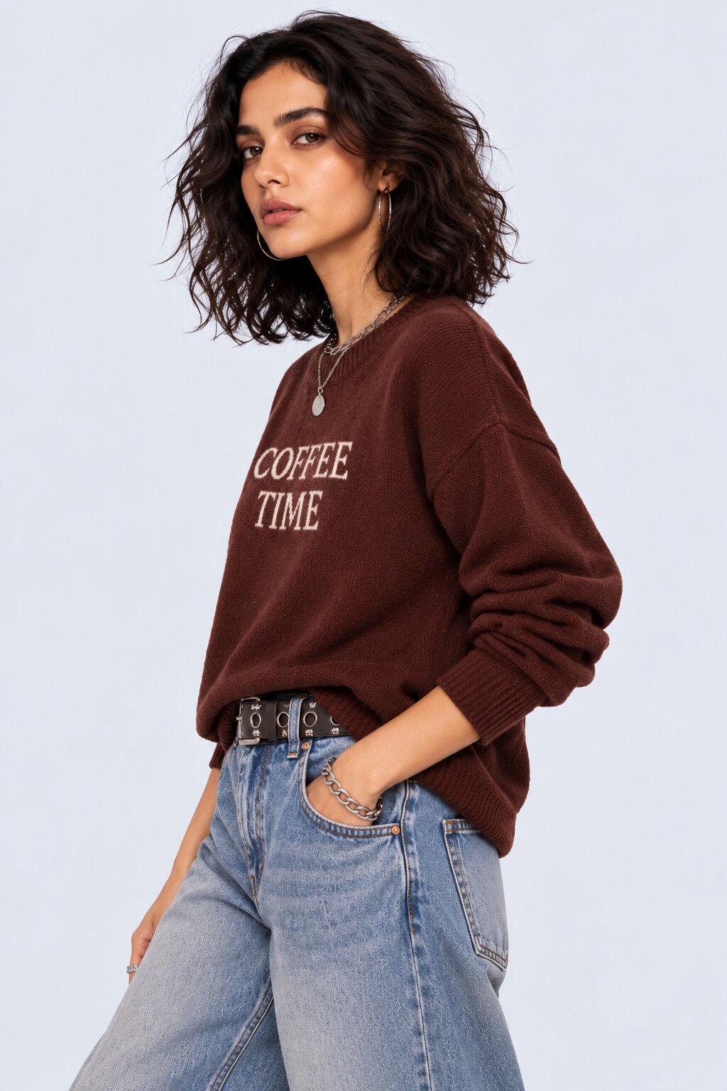 Womens Brown Coffee Time Graphic Sweater - Image 2