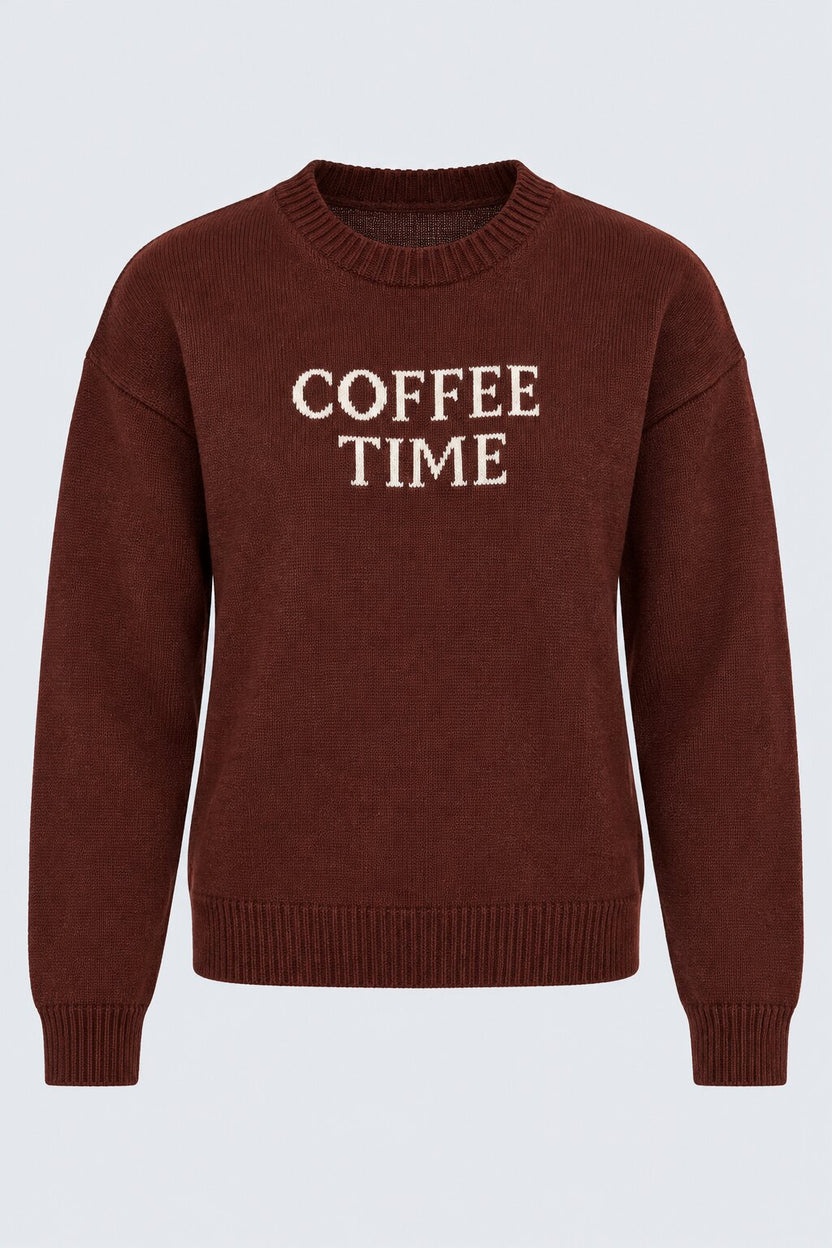 Womens Brown Coffee Time Graphic Sweater - Image 6