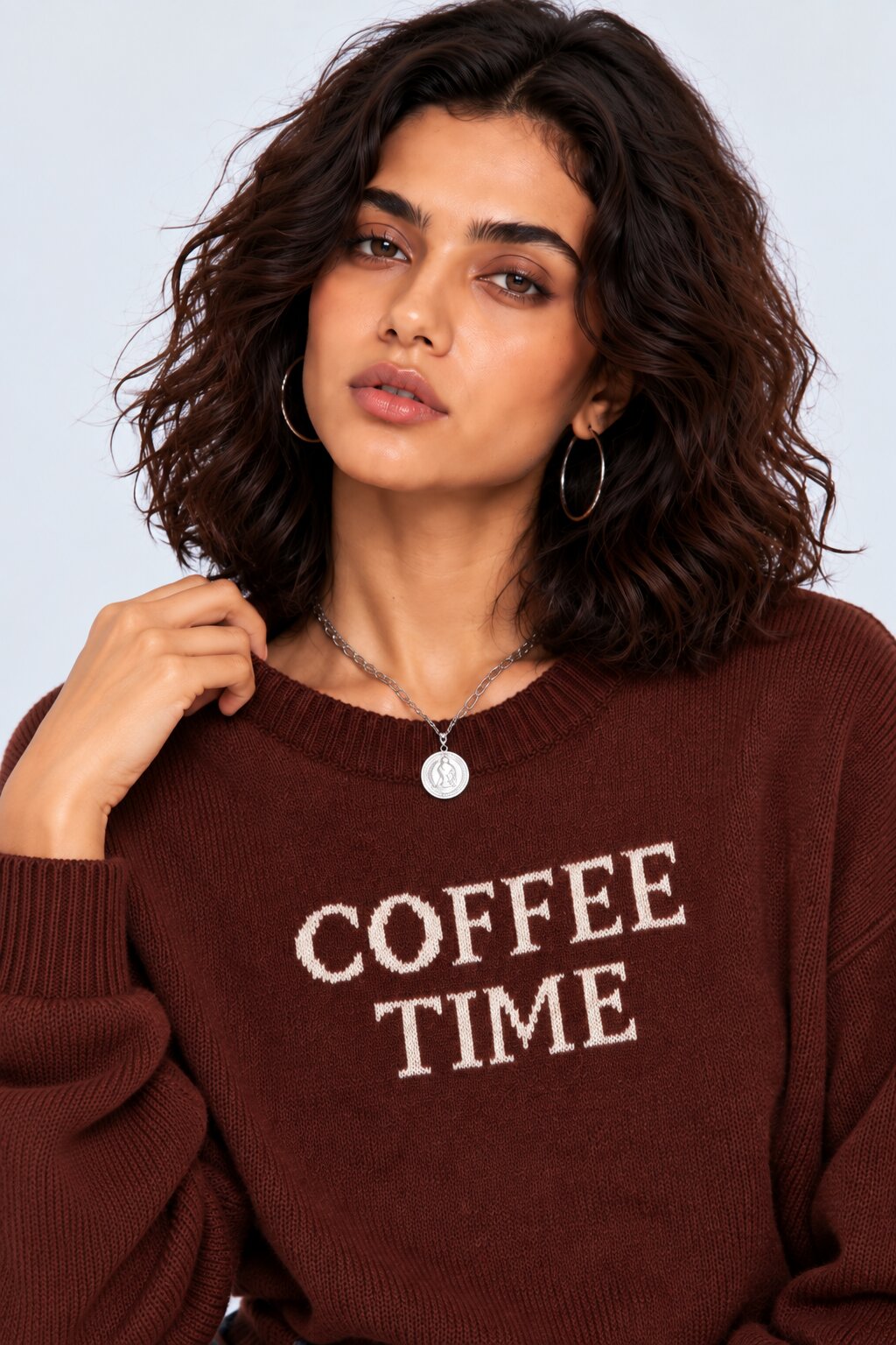 Womens Brown Coffee Time Graphic Sweater - Image 8