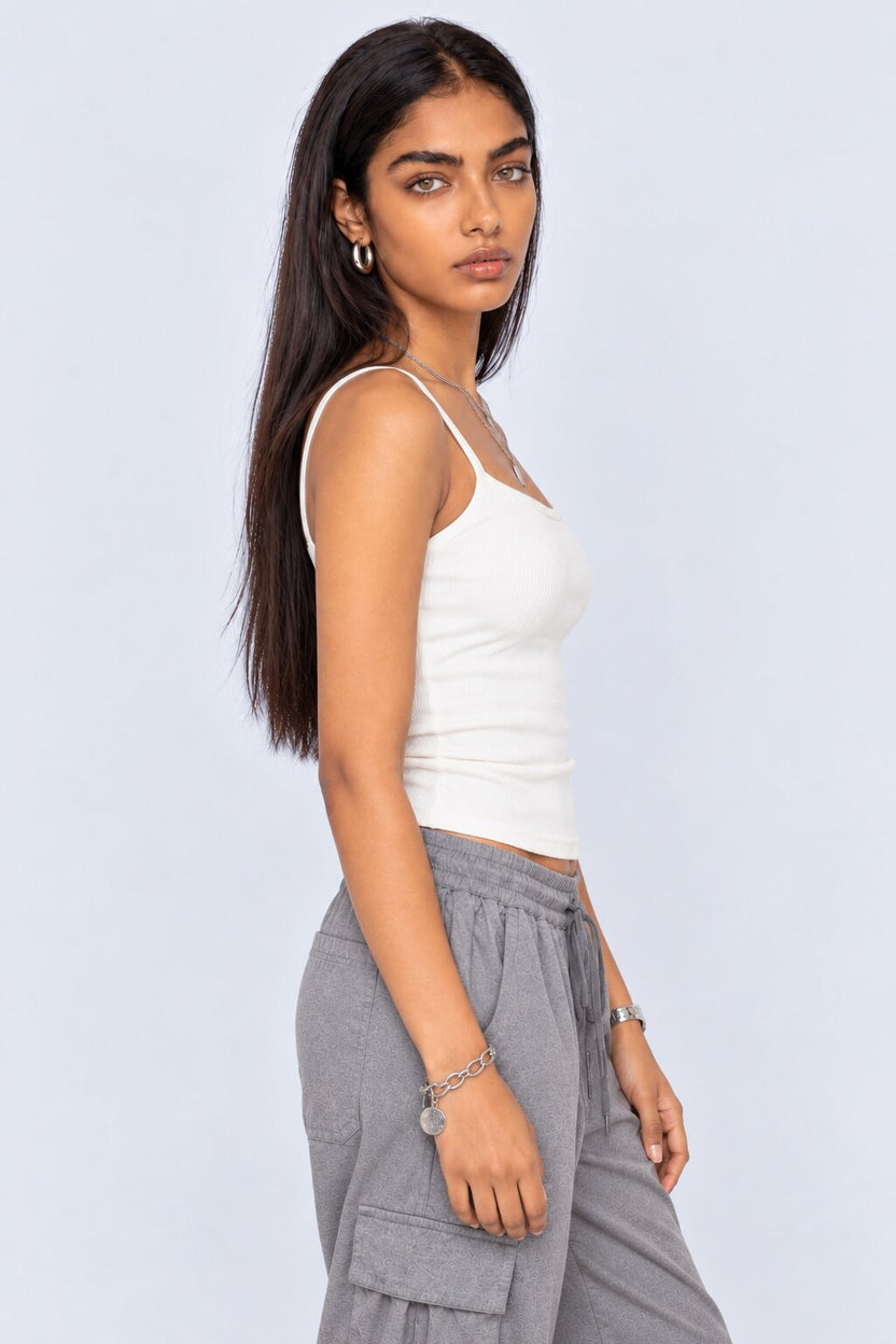 Womens White Ribbed Square Neck Cami Top - Image 2