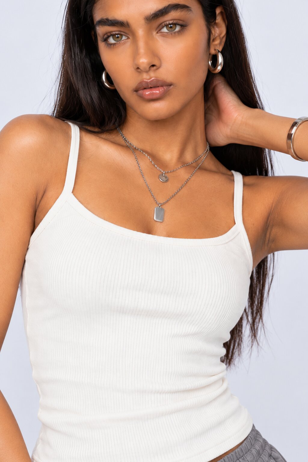 Womens White Ribbed Square Neck Cami Top - Image 8