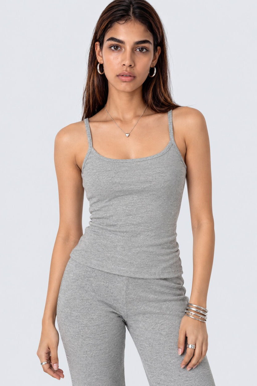 Womens Grey Ribbed Square Neck Cami Top - Image 2
