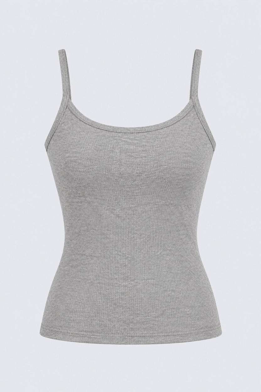 Womens Grey Ribbed Square Neck Cami Top - Image 7
