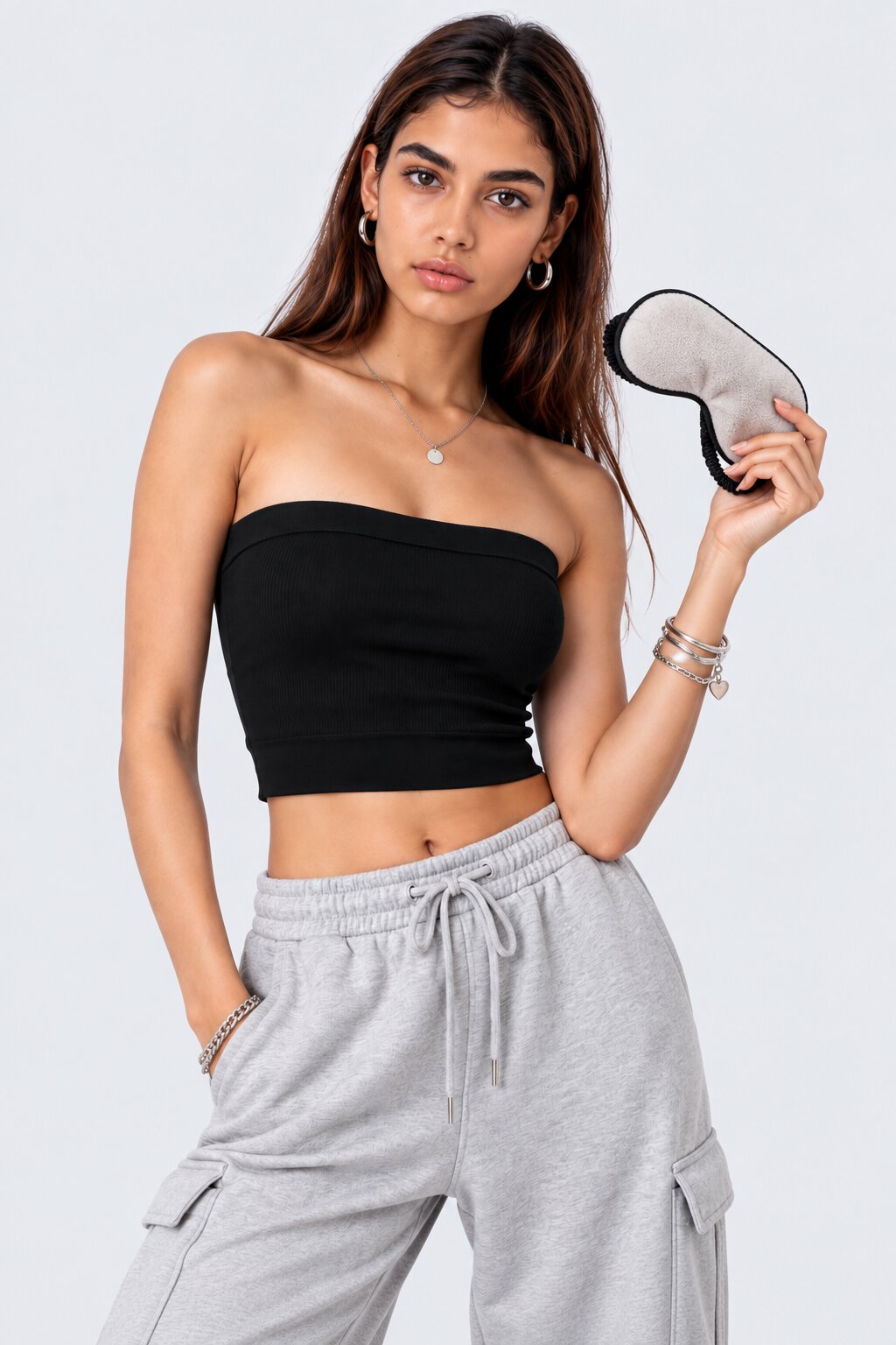 Womens Black Seamless Bandeau Tube Bra - Image 1