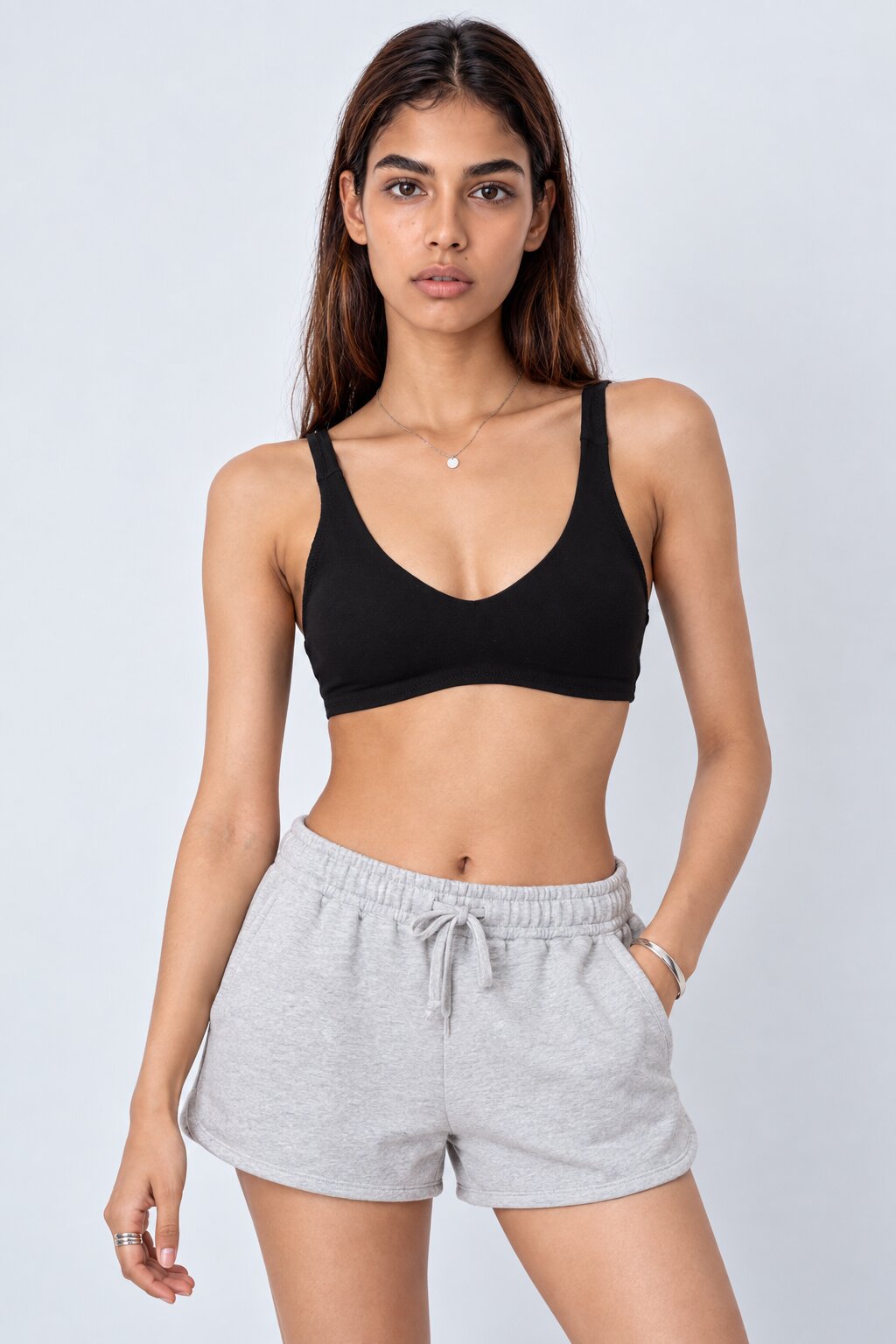 Womens Black Solid Cotton Spandex Bra - Image 2