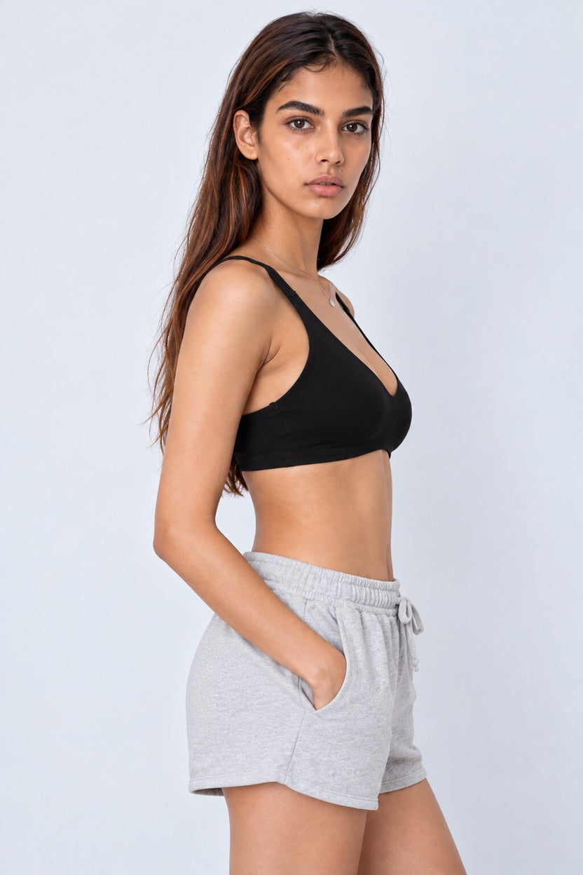 Womens Black Solid Cotton Spandex Bra - Image 4
