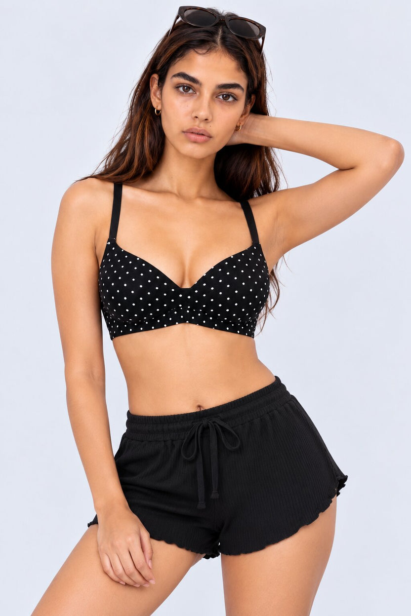 Womens Black Polka Dots Bra - Image 1