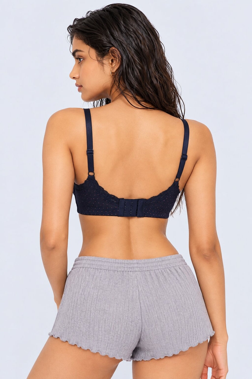 Womens Navy Polka Dots Bra - Image 5