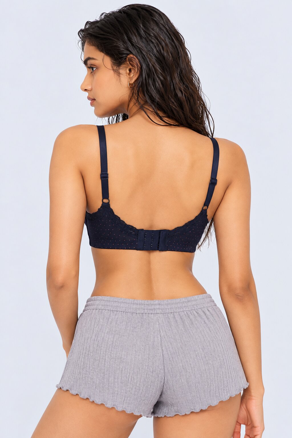 Womens Navy Polka Dots Bra - Image 5