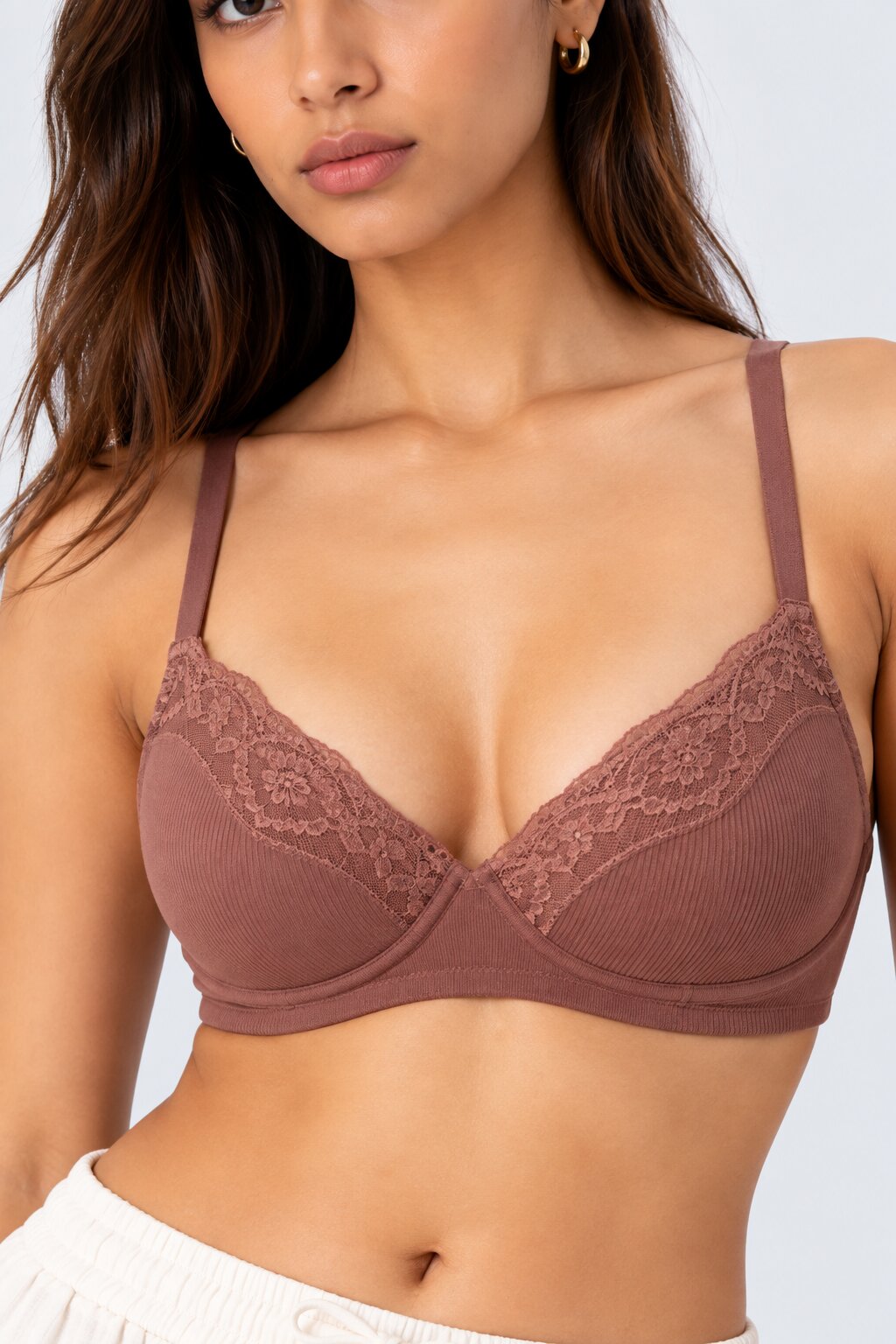 Womens Taupe Lace Detailed Padded Bra - Image 3