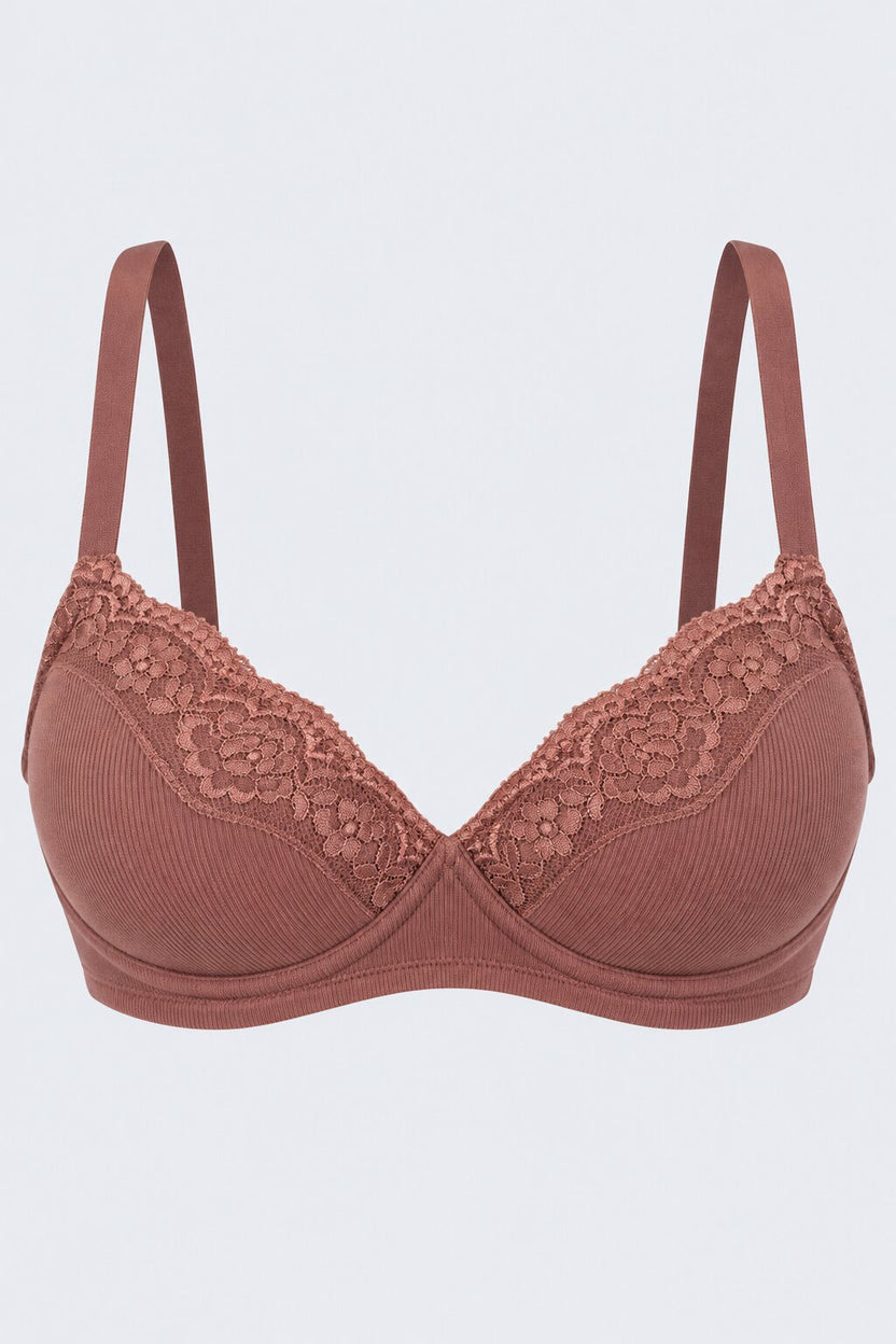 Womens Taupe Lace Detailed Padded Bra - Image 7