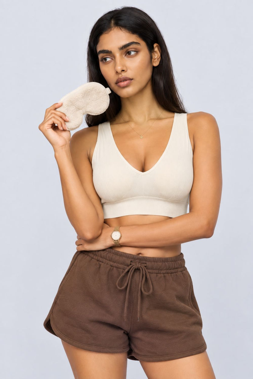 Womens Off White Seamless Ribbed Bra - Image 1