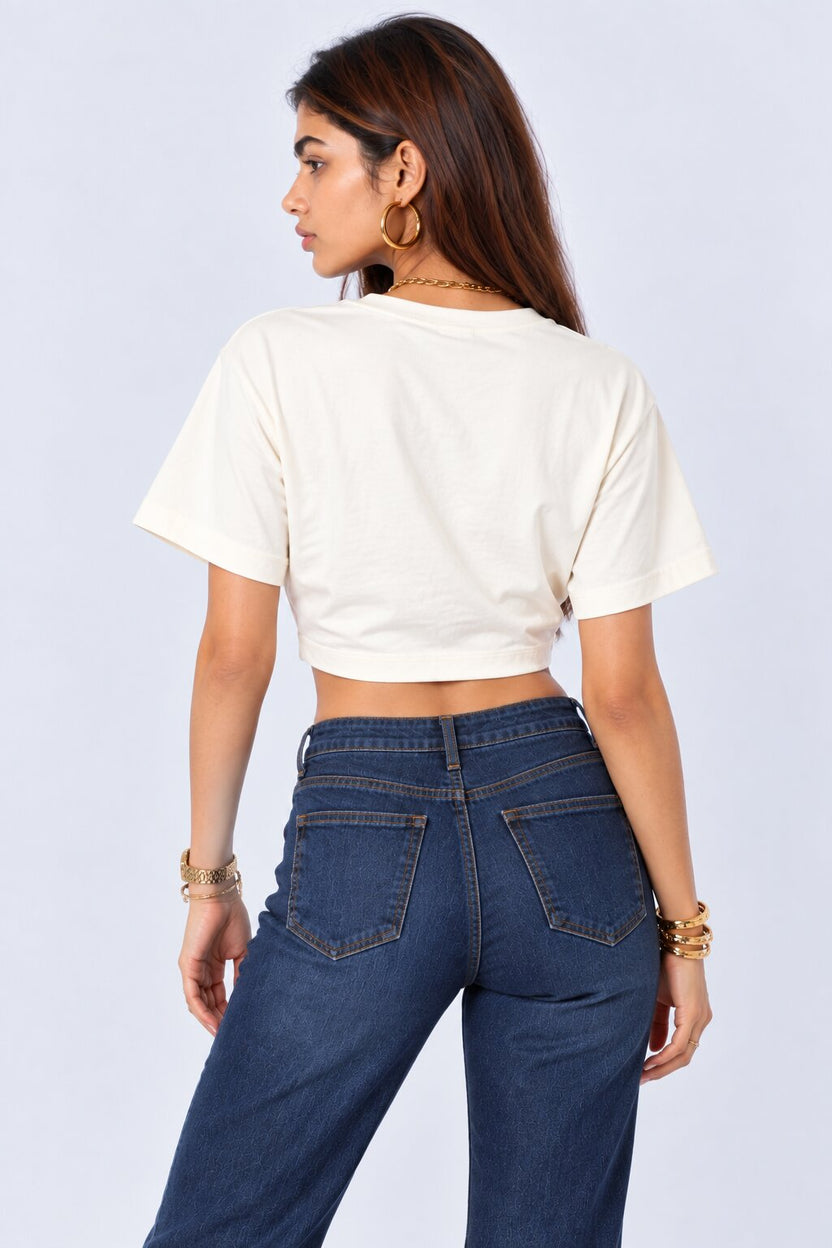 Womens Off White Ring Detail Crop Top - Image 5