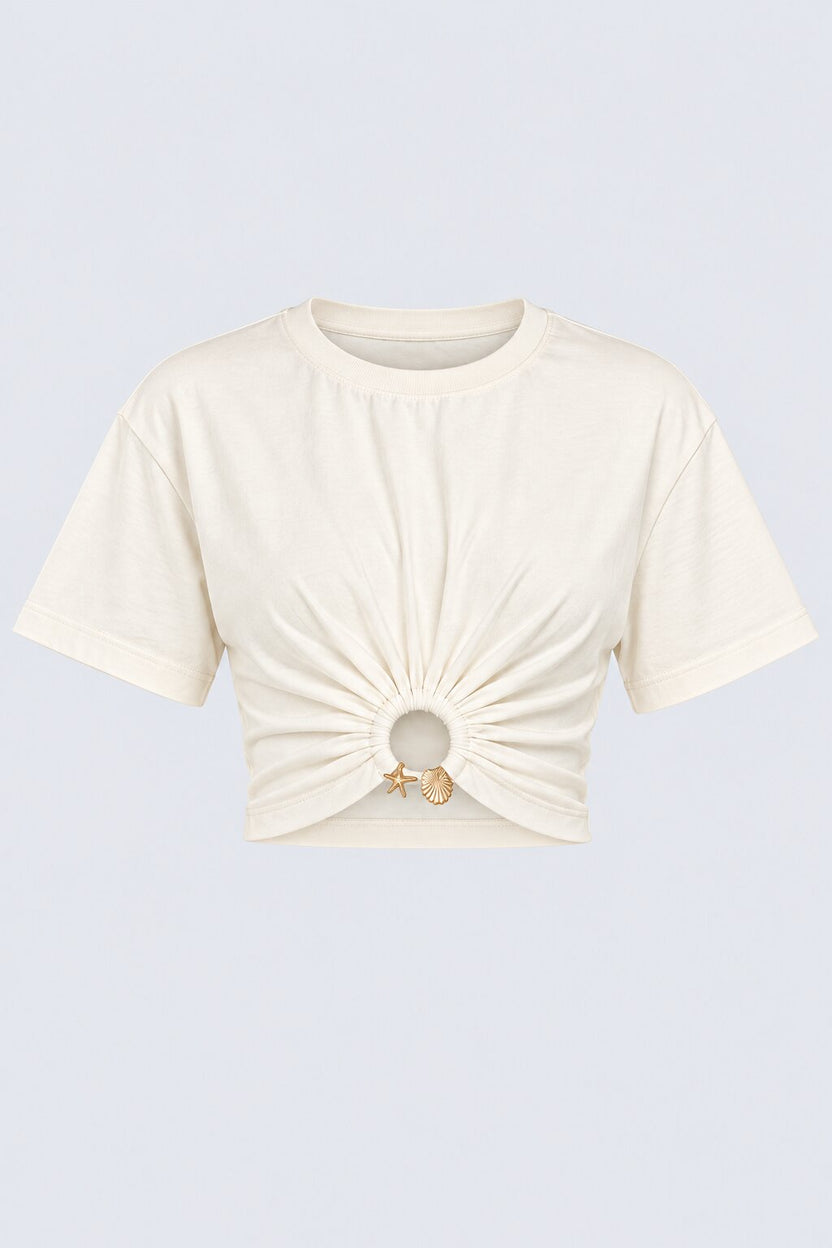 Womens Off White Ring Detail Crop Top - Image 7