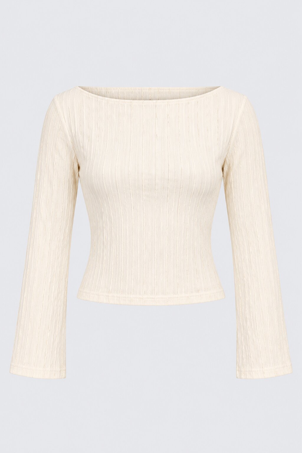 Womens Off White Textured Boat Neck Crop Top - Image 7
