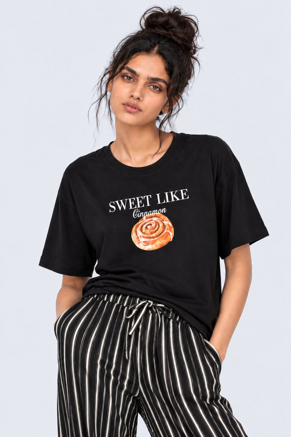 Womens Relaxed Fit Black Typographic T-Shirt - Image 2