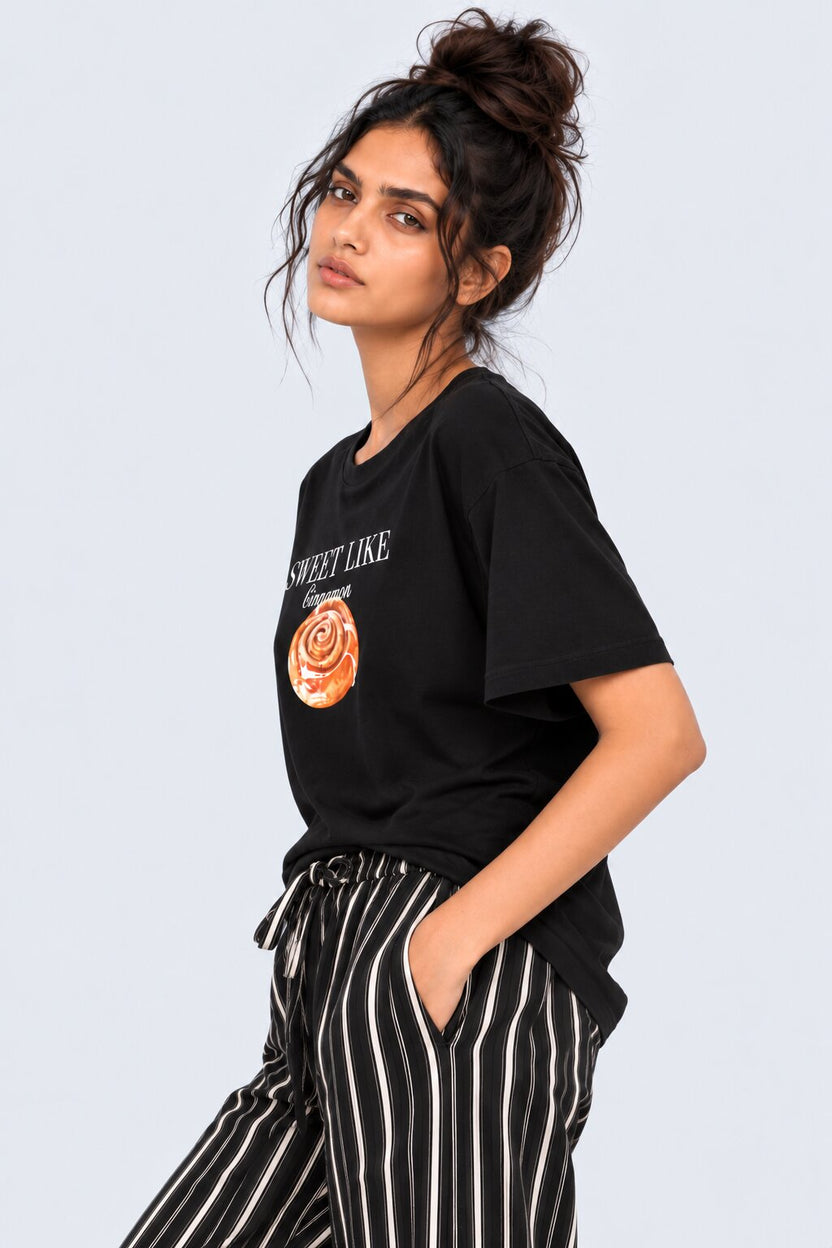 Womens Relaxed Fit Black Typographic T-Shirt - Image 4
