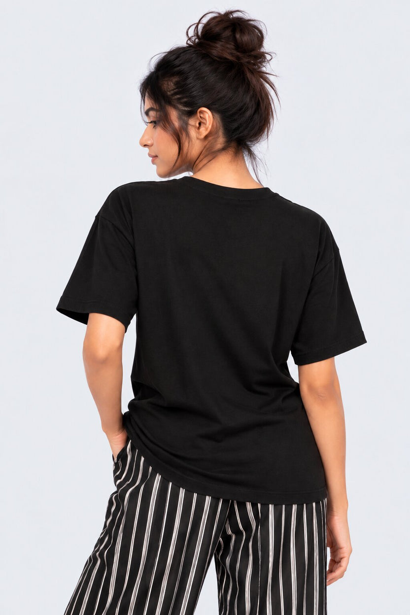 Womens Relaxed Fit Black Typographic T-Shirt - Image 5