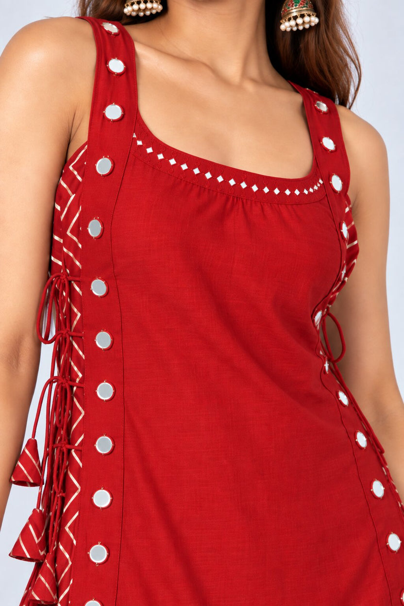 Womens Red Mirror Detail Ethnic Tunic - Image 3