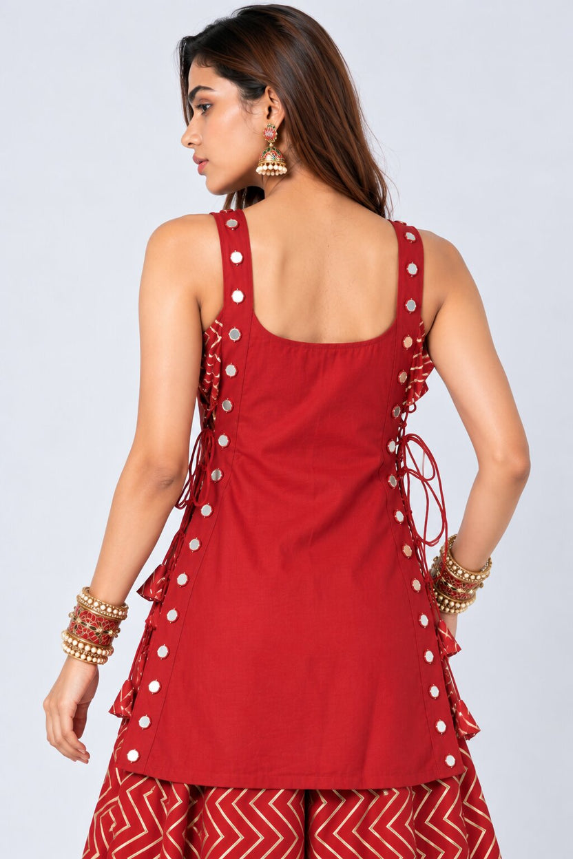 Womens Red Mirror Detail Ethnic Tunic - Image 4